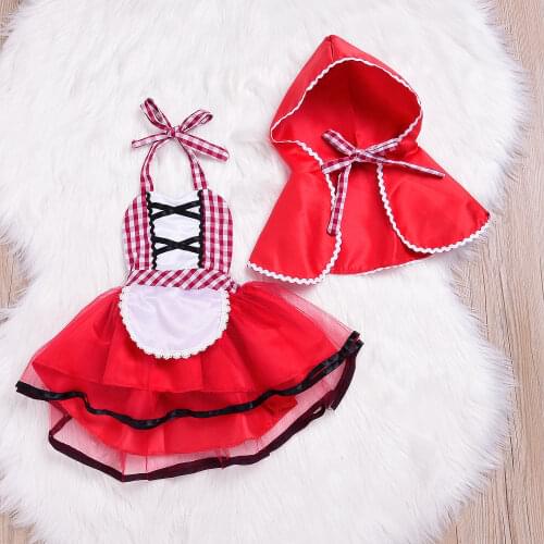 Newborn Toddler Baby Girl Halter Tutu Romper Dress Red Cloak Little Red Riding Hood Outfits Party Cosplay Costume