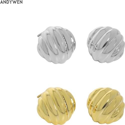 ANDYWEN 925 Sterling Silver Gold Screw Stud Earring Cicle Round Pendiente Luxury Jewelry Fine Jewelry Clips Flower Jewels