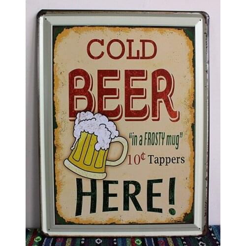 30pcs/lot Metal Sign shabby chic Cold beer here painting Vintage tin signs art wall decorative painting Nostalgic wall hanging G