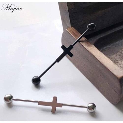 Miqiao 2pcs Hot Selling Creative Double Ball Cross Straight Bar Earrings Body Piercing Jewelry