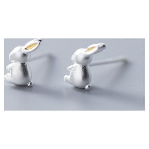 MloveAcc HOT SALE 925 Sterling Silver Lovely Rabbit Animal Stud Earrings for Women Girl Silver Fine Jewelry Brincos Gift