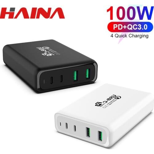 Multi-port 100W USB C Fast Charger QC3.0 Type C PD 100W 4 Port Desktop Adapter For Macbook Pro iPhone Xiaomi Huawei mate charger