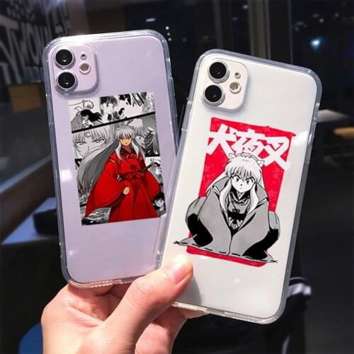 Cartoon Inuyasha Phone Case Transparent for Iphone 7 8 Plus 11 12 Pro Max X Xs XR Sesshoumaru Higurashi Kagome Anime Back Cover
