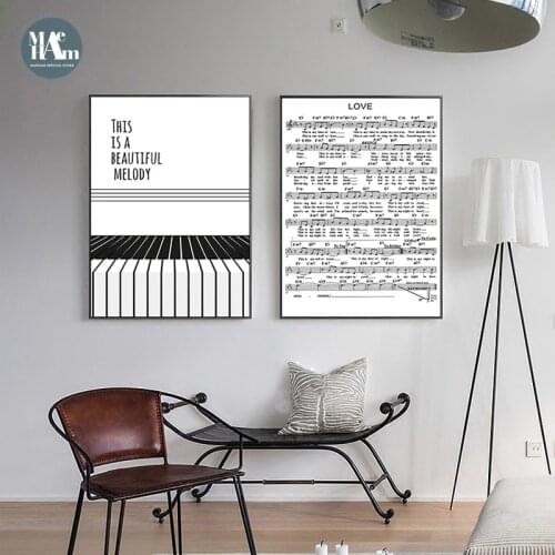 Nordic Black White Wall Art picture Romantic Canvas prints The love chapter Music score bedroom livingroom Painting home decor
