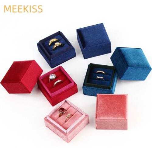 New Square Shape Velvet Jewelry Box Hexagon Double Ring Box Wedding Ring Display For Woman Gift Earrings Package