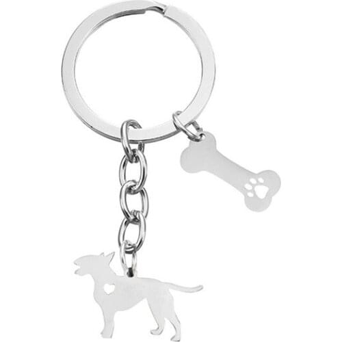 New Dogo Argentino Keychains Trendy Stainless Steel Dogo Argentino Key Chains Silver Color Dog Bones Keyrings Jewellery