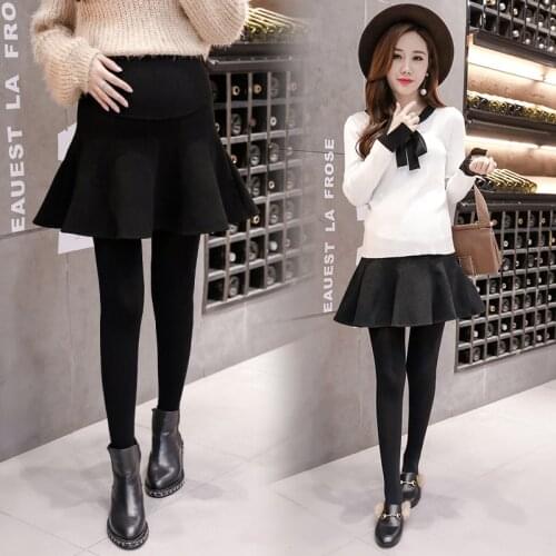 2020 Maternity Skirts Black Shorts Adjustable Waist Cotton Patchwork Woolen Skirts Pregnant Women Empire Skirts Autumn Winter