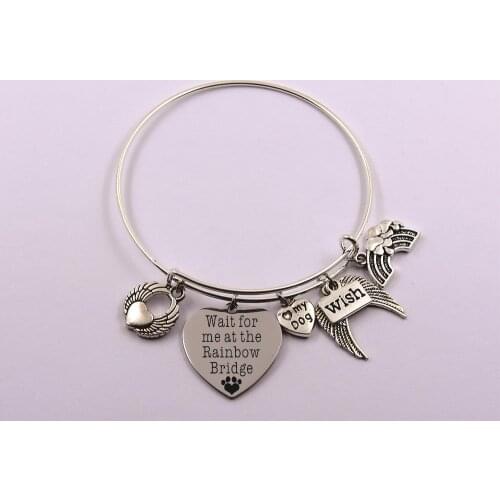 Wait for me at the rainbow bridge dog angel pet loss pet owner memory silver plated bangle gift for dog lover