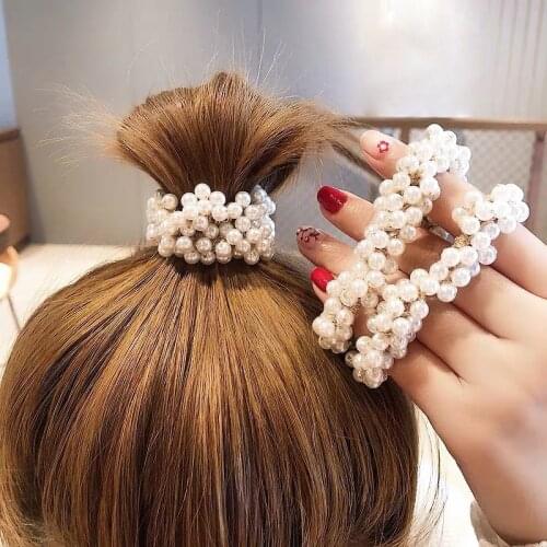 2021 Vintage Pearl Elastic Hairband Women Hair Ties Accessories Girls Scrunchie Opaska Do Wlosow Gumki Headwear