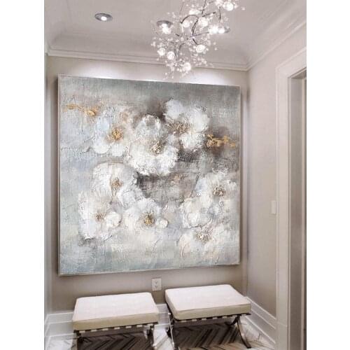 Texture White Flower Picture Wall Art Hand Painted Modern Abstract Oil Painting On Canvas For Living Room Home Decor No Frame