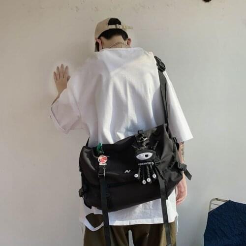 Dark Messenger Bag Hong Kong Style Functional Canvas Bag Men 's Korean All -Matching Student Large Capacity Shoulder Bag Fashion