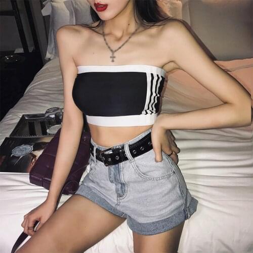 Summer Hot Sale Women Sexy Tube Tops Black Color Vertical Stripes Top Clothing Fashion High Streetwear Female Sexy Crop Tops