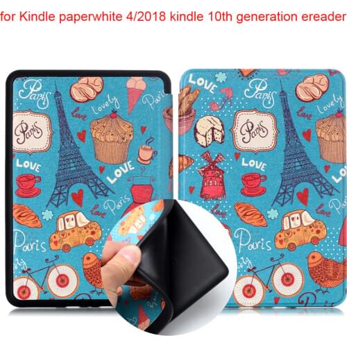 Smart Case For Amazon New Kindle Paperwhite 4 2018 PU Leather Print Cover For Kindle Paperwhite 4+screen protector