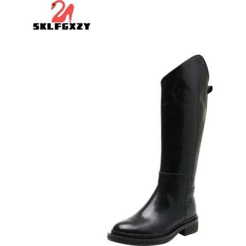 SKLFGXZY Women Knee High Boots 2021 Autumn Winter Newest Genuine Leather Shoes Woman Party Retro Boots Riding Equestrian