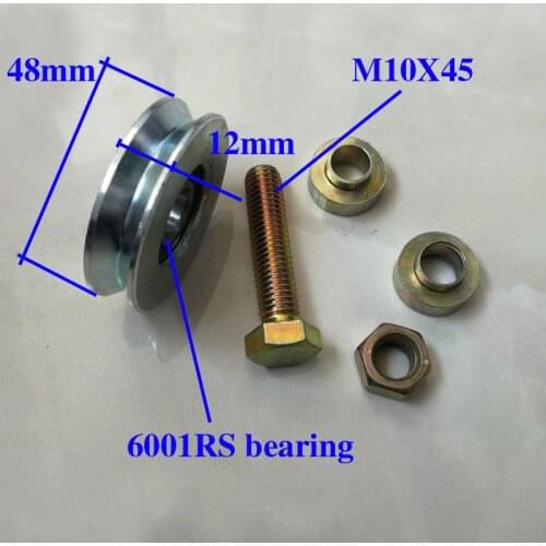 2 inch sliding roller/pulley/wheel with V-groove, diameter 48mm,thickness 12mm,6001RS bore 12mm and with bolt M10X45. 2pcs/lot