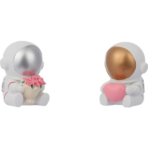 2Pcs Astronaut Figuring Statue Resin Sculpture Spaceman For Kids Birthday Gift Decorations White Sculpture Spaceman