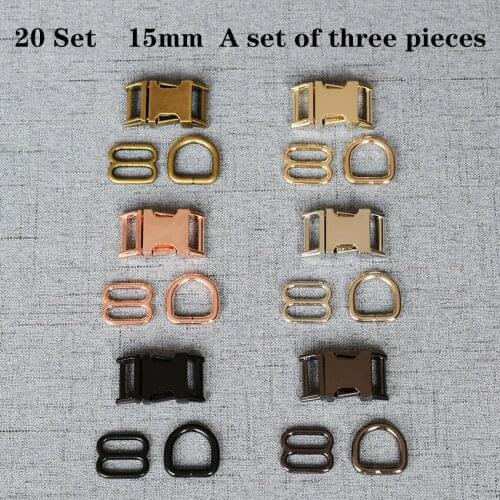 20 Set (B) 15mm Metal D Ring+Adjustable+Release Buckle For Pet Dog Collar DIY Sewing Accessory Strong Hardware 3JT15mm06B