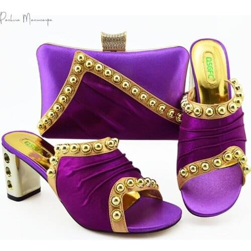 2020 Thanksgiving Day New Design African Women Shoes and Bag to Match in Purple Color Pretty Lady Shoes and Bag Set for Wedding