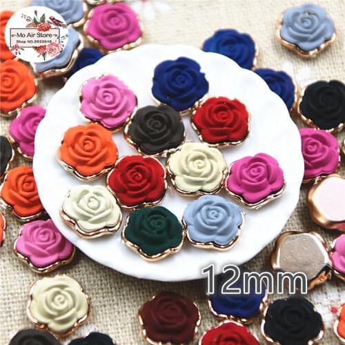 50pcs 12mm vintage mix color flower with base resin flatback cabochon DIY jewelry/phone decoration