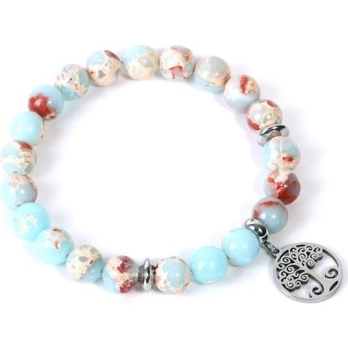 6pc Natural stone 6mm 8mm bracelet stainless steel life tree bracelet Bohemian style Meditation Healing for jewelry hand making