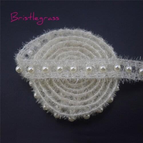 BRISTLEGRASS 1 Yard 0.78" 2cm Off White Pearl Beaded Guipure Mesh Lace Trims Kids Tutu Bridal Wedding Dress Costume Sewing Craft