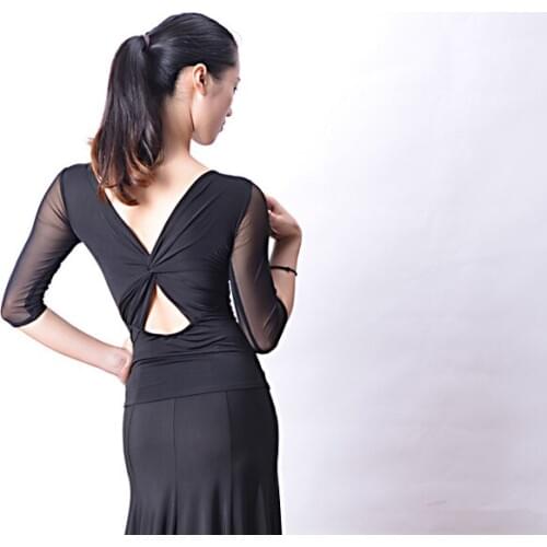 Modern dance half sleeve cross backless blouse top T13034 modern mesh sleeve practice