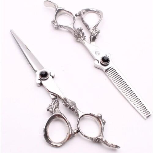 C9007 6" Customized Logo Black Stone Professional Human Hair Scissors Regular Shears Thinning Scissors Dragon Handle Style Tool