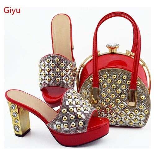 Doershow beautiful Shoes and Bag Set African Sets 2019 Italian Shoe Bag Set Decorated with Rhinestone High Quality!SKO1-6