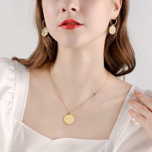 IFK Stainless Steel Twelve Constellations Charms Necklace Leo Aries Taurus Gemini Cancer Virgo Libra Scorpio Sagittarius Cap