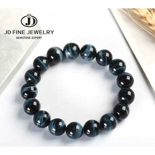 JD High Quality Blue Tiger Eye Buddha Bracelets Natural Stone Round Beads Elasticity Rope Men Women Bracelet blue stone Bracelet