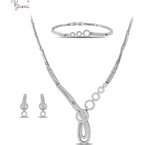 Kfvanfi Wedding Cubic Zircon Costume Bridal Dubai Jewelry Sets Gold Necklace Stud Earrings Bracelet Women Jewelry Sets