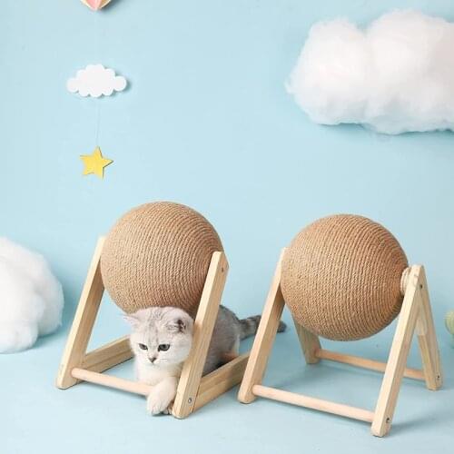 Solid Wood Cat Toys Scratching Board Cats Grind Claw with Ball Scratching Post for Cat Kitten Climbing Scraper Furniture Cat Toy