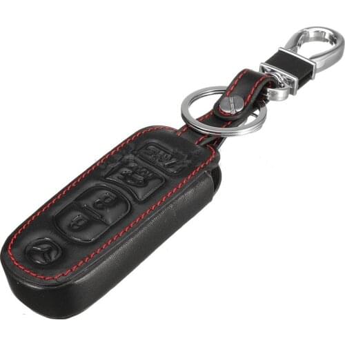 Leather Car Key Cover Fob Case For Mazda 3 5 6 8 CX5 CX7 CX9 M6 GT 2016 2017 Remote Key With Keychain 4 Button No Logo