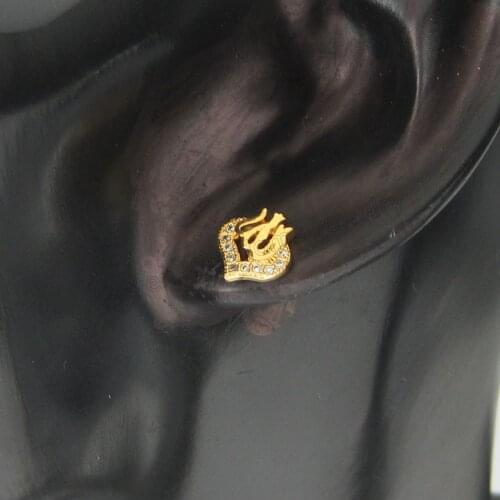 MIN ORDER 10$ CAN MIX DESIGN/CUTE MUSLIM ALLAH GOD HEART SHAPE - YELLOW GOLD COLOR OVERLAY STUD EARRING CZ STONE