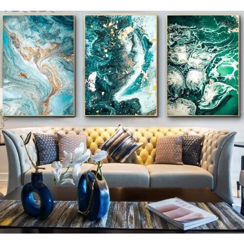 Green Blue Ocean River Fluid Abstract art diy diamond painting full square round drill diy embroidery triptych home decor art
