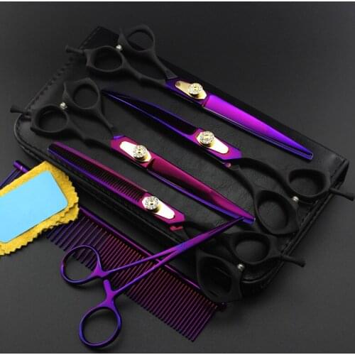 6 kit Professional Japan 7 inch purple pet grooming hair scissors set cutting shears dog thinning barber hairdressing scissors