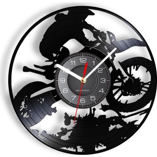 Motocycle Motocross Wall Watch Made Of Retro Gramophone Record Motobike Autocycle Riding Vinyl Record Nightlight Clock For Rider