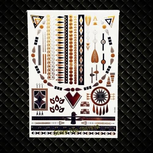 New Gold Brown Fake Flash Waterproof Tattoo Women Makeup Tips Disposable Tattoo Sticker Body Art Arm Slleve Choker Necklace 045
