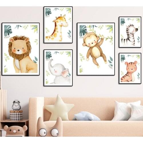 Monkey Lion Giraffe Zebra Tiger Baby Animals Nursery Art Canvas Painting Nordic Posters And Prints Wall Pictures Kids Room Decor