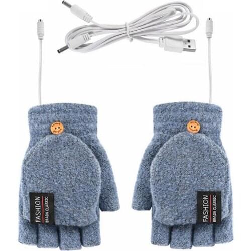 5V Heating Half Finger Gloves Durable Knitting Wool Elastic Comfortable Double-sided Heating USB Recharge Electric Gloves