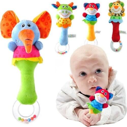 Baby Gift Promotion Hot 15 Designs Soft toys Animal Model Handbells Rattles ZOO Squeeze Me Rattle Baby Educational toy