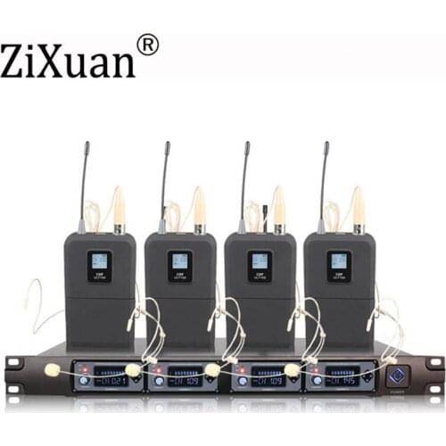 Professional 4 Headset Mic UHF4 Channels Wireless Microphone System 4 Channels Multichannel Microphone System