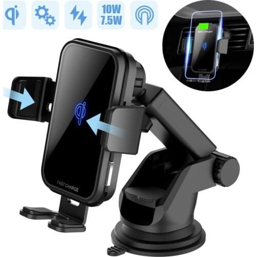 Qi Wireless Car Charger Phone Holder for iPhone Samsung Huawei 10W 7.5W Fast Charging Wireless Charger Auto Sensor Clamping