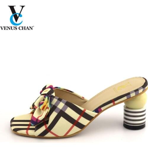 Summer Women Shoes Slippers Slides New 2020 Square Toe Rubber PU Solid Outside Strange Style Adult Sewing Platform