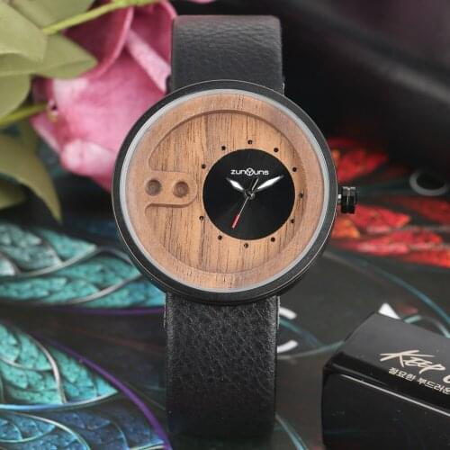 Special Walnut Brown Dial Quartz Watch Black/Yellow/Green/Khaki Leather Band Analog Wristwatch Men Dad Watch Gifts
