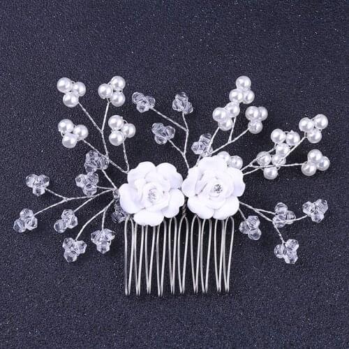 TANGTANG Hair Jewelry Wedding Hair Comb Brides' Hand-made Beaded Pearl Soft Pottery Flowers Princess Headdresses For Girlfriend