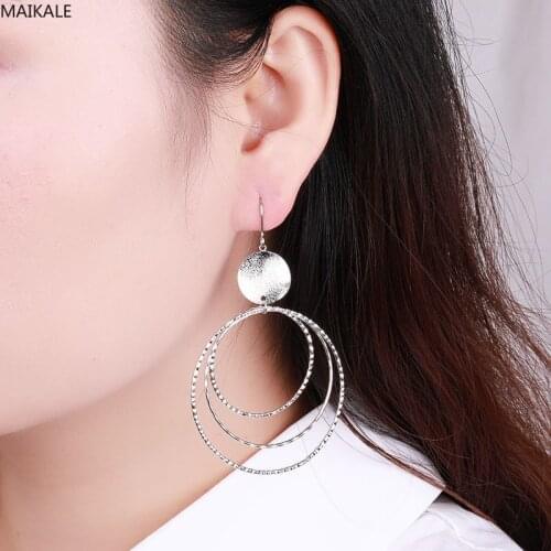 MAIKALE Simple Big Round Drop Earrings Silver Color Multilayer Circle Metal Hook Dangle Earrings for Women New Fashion Jewelry