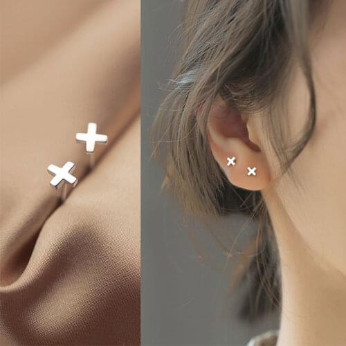 Small Cross Stud Earrings For Women Man Simple 925 Sterling Silver Korean Earring Jewelry Girl Female Fine Ear Accessories Gift