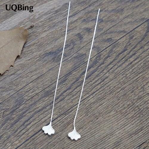 2016 New Design 925 Sterling Silver Ginkgo Biloba Drop Earrings Long Chain Earrings For Women Free Shipping Brincos