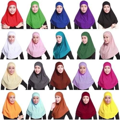 Womens 2 Piece Solid Color Amira Jersey Muslim Hijab Soft Cotton Stretch Head Scarf with Tube Inner Underscarf Cap Hood